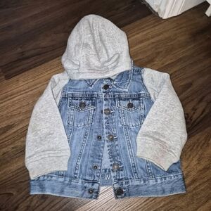 GAP Kids Blue Denim Jacket with Gray Hood